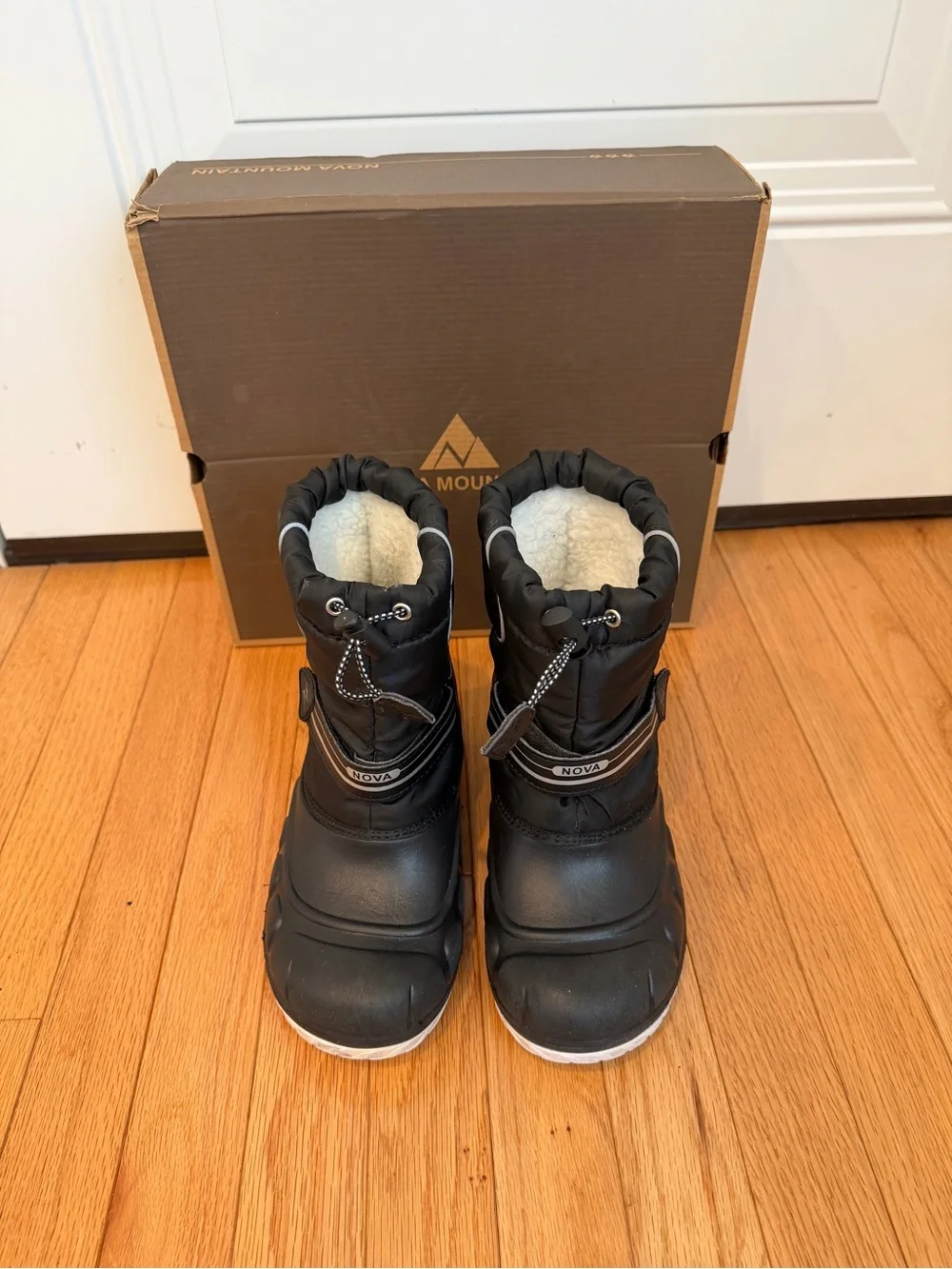 Kids Black Winter Snow Boots with Reflective Stripes